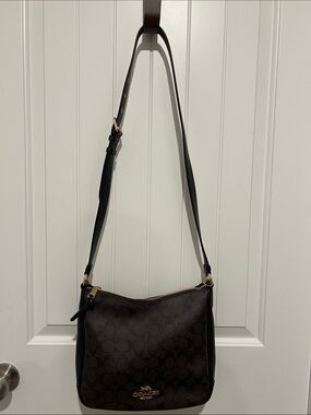 Coach Dark Brown Signature Crossbody Bag with Black Strap